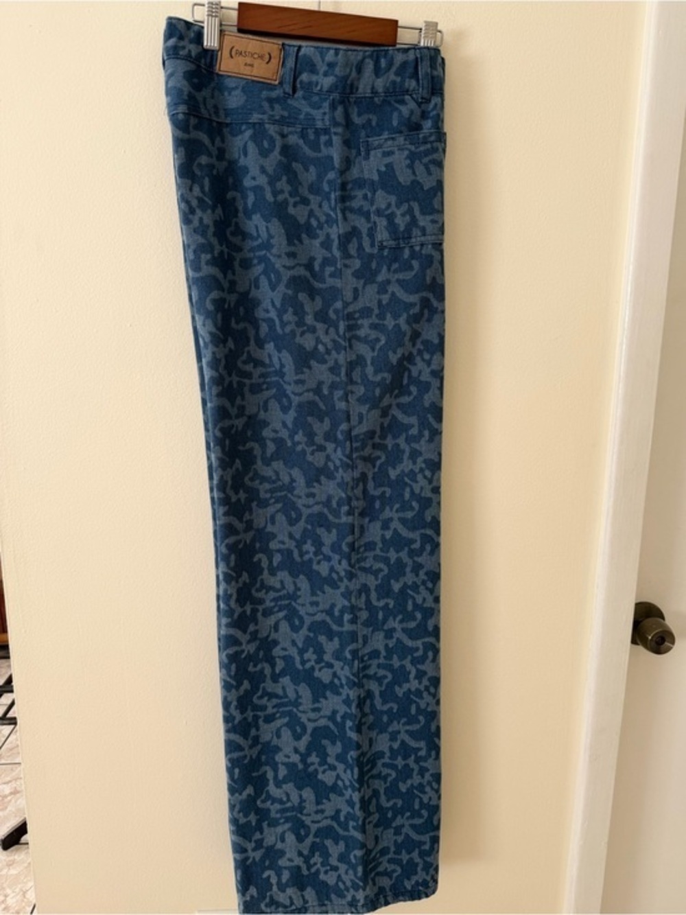 Woman Blue Patterned Wide-Leg Pants